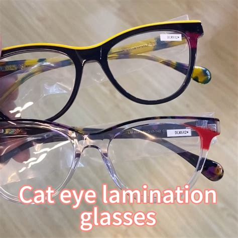 Cat Eye Eyeglasses Lamination Acetate Combination Prescription Glasses