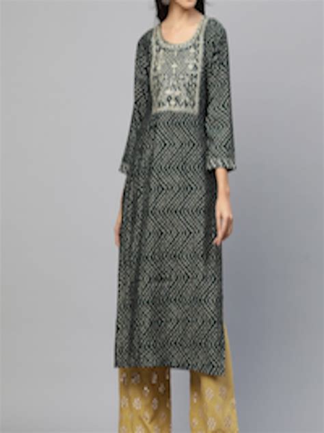 Buy Fashor Women Green Ethnic Motifs Printed Flared Sleeves Thread Work