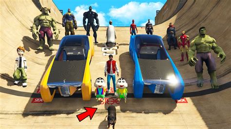 GTA 5 FRANKLIN AND SHINCHAN VS AVENGERS ARMY MEGA Ramp Challenge In