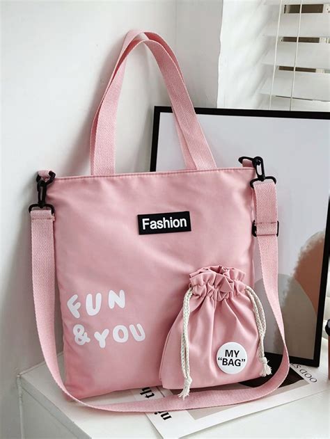 Letter Graphic Tote Bag With Coin Purse Bolso Con Bolsillo Patrones