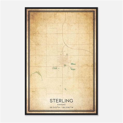 Vintage Sterling Kansas Map Poster, Sterling KS City Road Wall Art