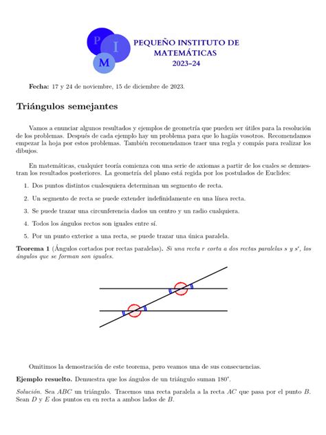 Teoremas Y Problemas De Triángulos Semejantes Pdf Triángulo