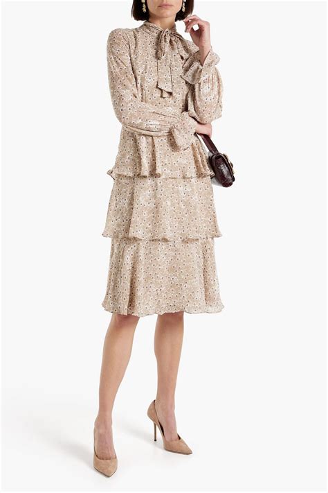 MIKAEL AGHAL Pussy bow tiered floral print fil coupé dress THE OUTNET