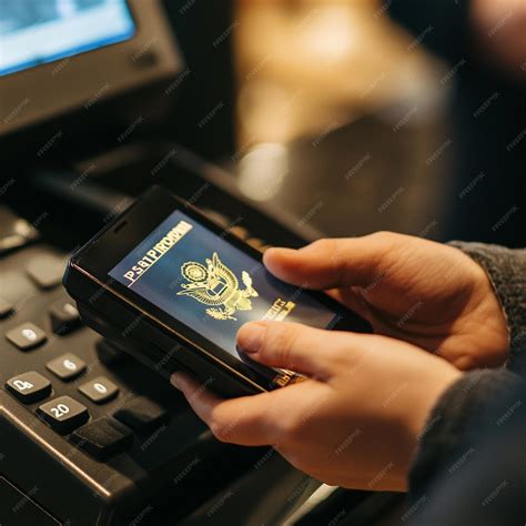 A person scanning their passport and visa using a digital reader for