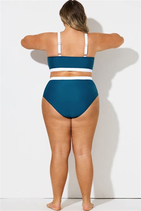 Blue White Colorblock High Waist Bikini Bottom Meet Curve Meet Curve