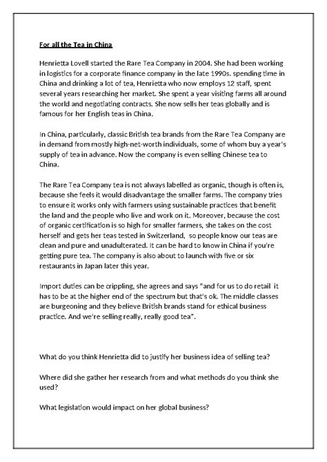 Assessment LOD Revision: The Business Journey of Rare Tea Co. - Studocu