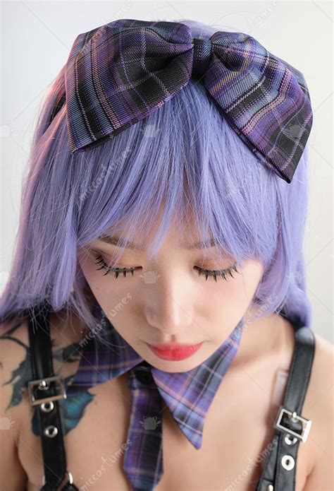 Ensemble de Lingerie Top et Culotte Plaid Violet Noir Style Scolaire Set à Vendre