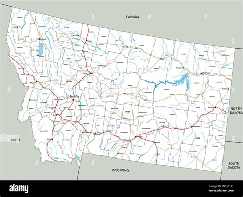 High Detailed Montana Road Map With Labeling Stock Vector Image And Art