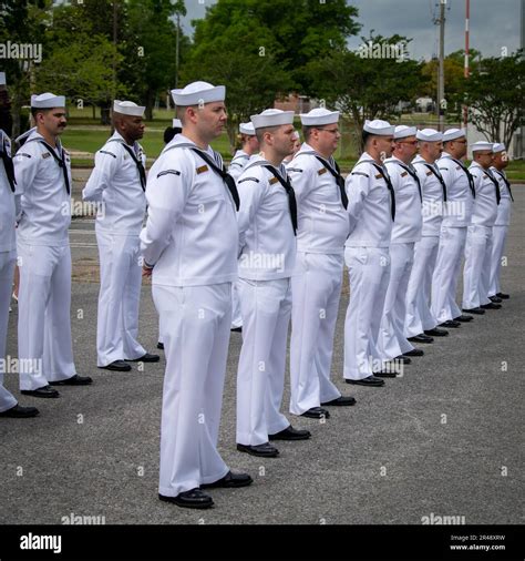 Sailors Assigned To Nmotc Headquarters Stand In Formation During A