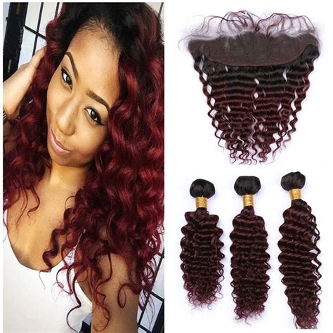 2020 1B 99J Burgundy Ombre Brazilian Deep Wave Human Hair Bundles With