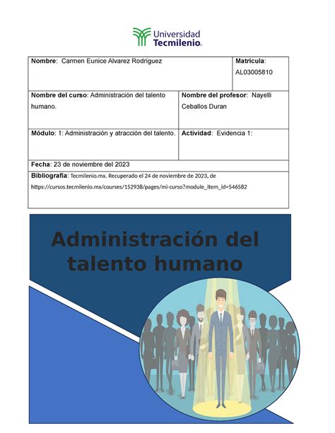 Eviencia Admon Del Talento Humano Nombre Carmen Eunice Alvarez