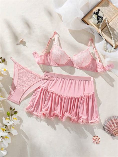 Shein Lace Love Heart Bra And Mesh Panties Sexy Lingerie Set Shein Uk