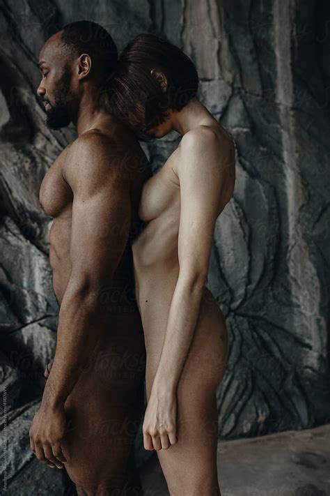 White Woman Standing Behind Black Man Multiethnic Naked Love Couple By Stocksy Contributor