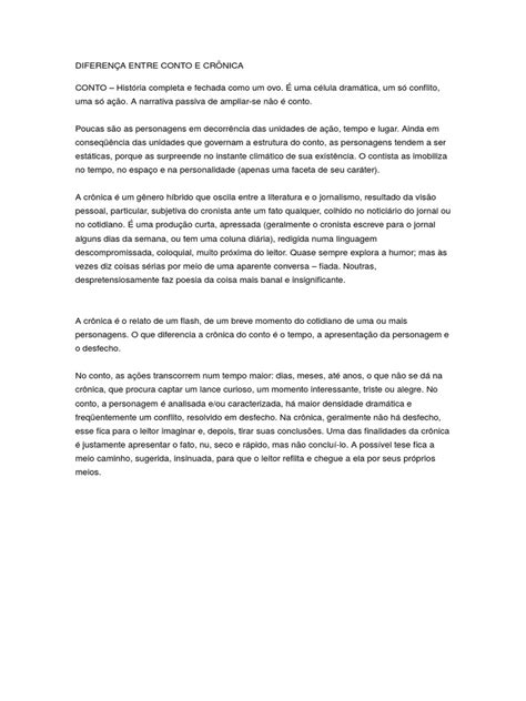 Diferença Entre Cronica E Conto - Diferença Entre Conto e Crônica | PDF