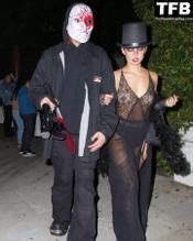 Addison Rae Sexy Poses Flashing Her Nude Tits Wearing A See Through Halloween Costume On Social