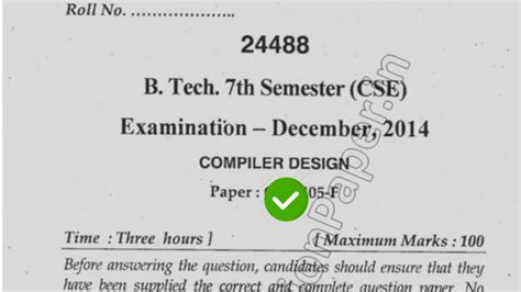 2014 Mdu Btech Cse 7th Sem Compiler Design Question Paper Youtube