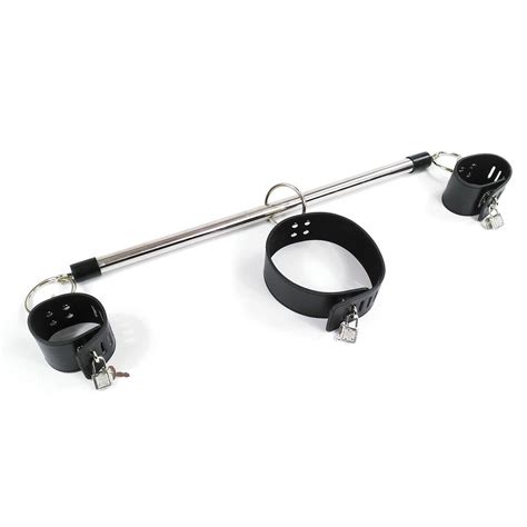 BDSM Bondage Restraint Metal Bar PU Collar Handcuffs Wrist Cuff Fetish Sex Toy EBay