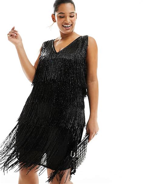 Asos Design Curve Embellished Fringed Mini Dress In Black Asos