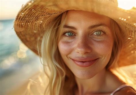 Smiling Woman In Sun Hat Enjoying Summer Day Premium Ai Generated Image
