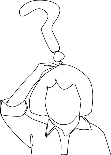 Continuous One Line Drawing Little Girl Has Question Mark On Head