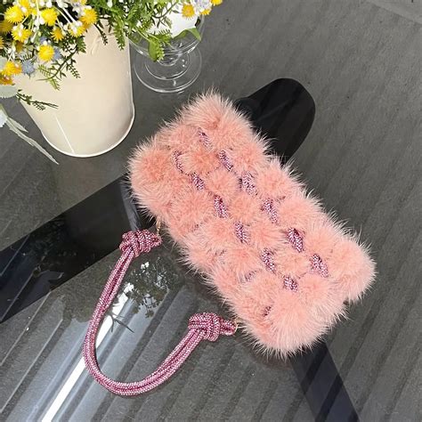 Xinyu Handwoven Shiny Rhinestone Banquet Bag Furry Clutch Rabbit