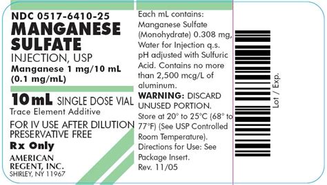 Manganese Sulfate Injection - FDA prescribing information, side effects ...