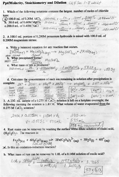 Chemical Equations And Stoichiometry Worksheets Answers