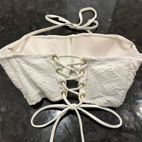 Victoria S Secret Swim Victoria Secret Bikini Top D Lace Up Back Adjustable White Poshmark