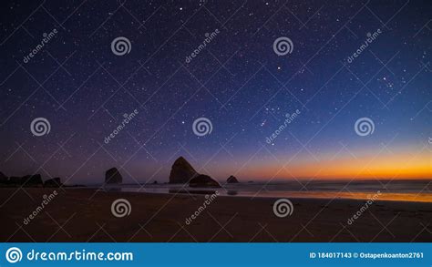 Night Landscape on the Pacific Ocean, with a Landscape but a Starry Sky ...