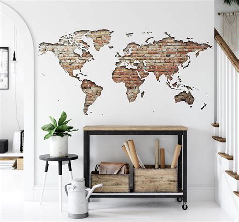 Vinil Mapa Do Mundo Tijolo Avermelhado Map005 Decor Home Decor Home