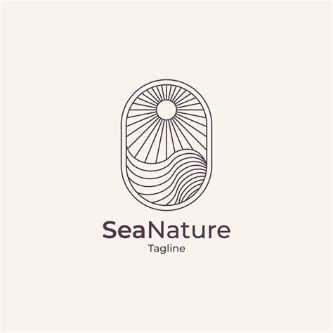 Ocean Sun line outline Logo Design, sea line outline logo 8979015