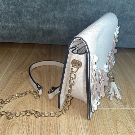 Nude Over Shoulder Handbag With Flower Detail And Depop