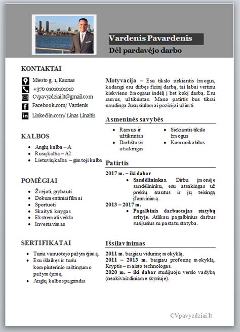 Pardavėjo Cv Pavyzdys Lt Forma Cv Pavyzdžiai