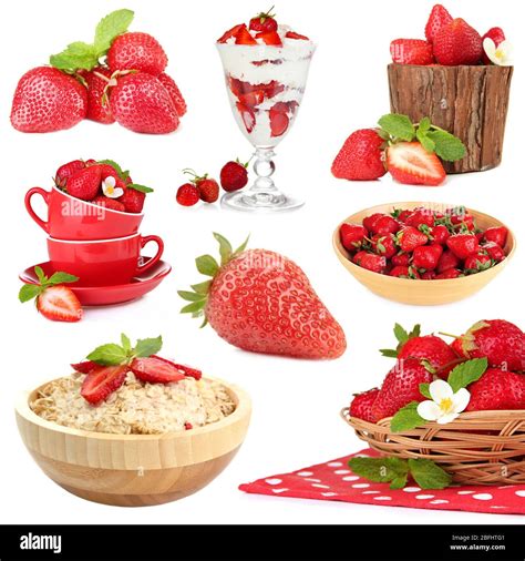 Collage Of Fresh Strawberry Isolated On White Stock Photo Alamy