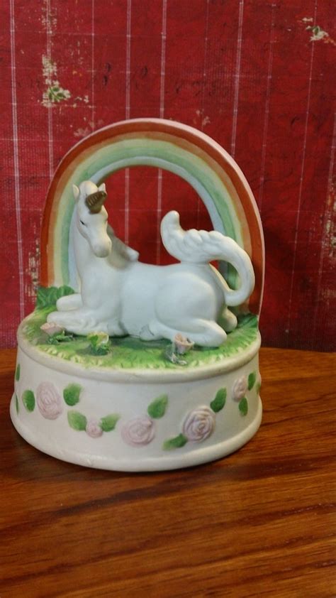 Vintage Enesco Unicorn With Golden Horn And Rainbow Ceramic