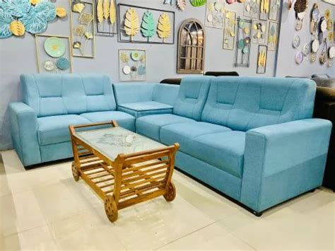 Seater Blue Teak Wood L Shape Sofa Set At Rs Ramanattukara