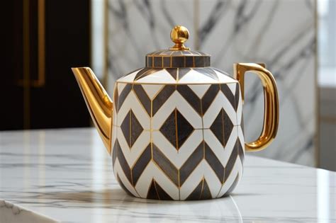 Premium Ai Image An Elegant Art Deco Teapot With Geometric Patterns