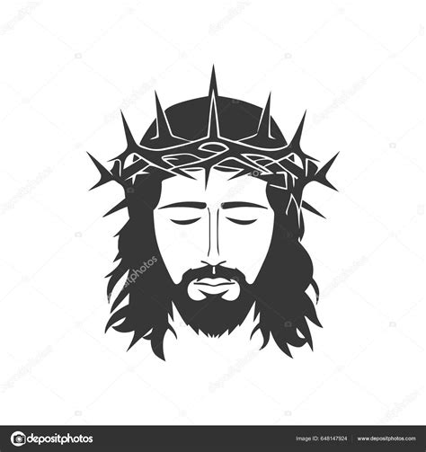 Face Jesus Christ Crown Thorns Flat Design Isolated Vector Illustration