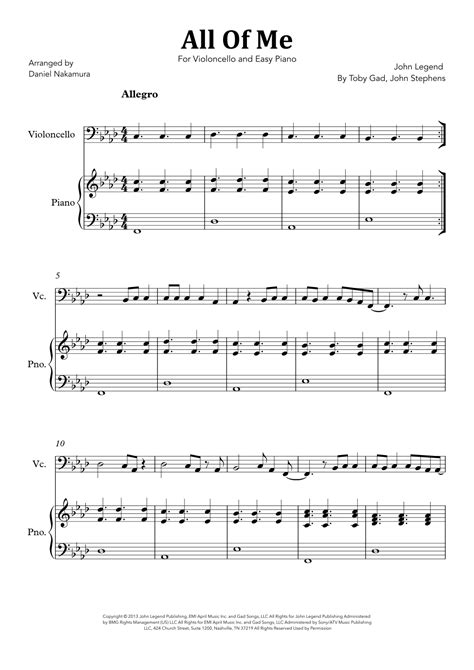 All Of Me Arr Daniel Nakamura By John Legend Sheet Music For Cello