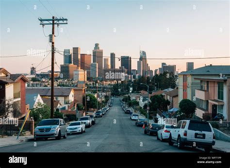 Beaudry Street And The Downtown Los Angeles Skyline At Sunset Los