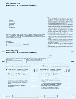 Fillable Online Attendance Card Redde Plc Annual General Meeting Form