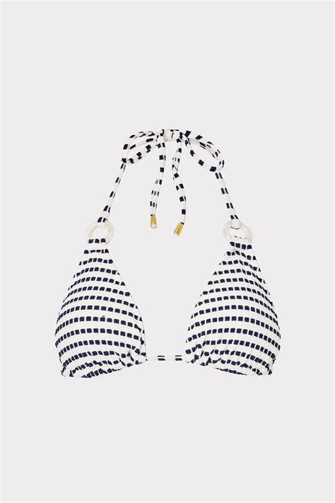 Buy MILLY CABANA Textured Stripe Ring Triangle Bikini Top Navy At Off Editorialist