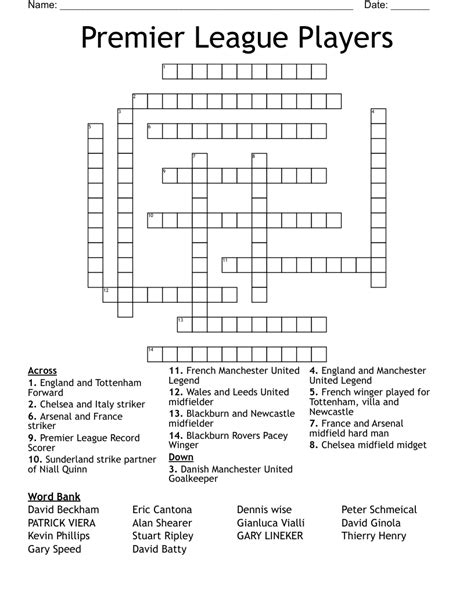 Villa Premier League Team Crossword