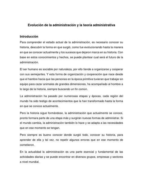 Evolucion De La Administracion Y La Teoria Administrativa Pdf