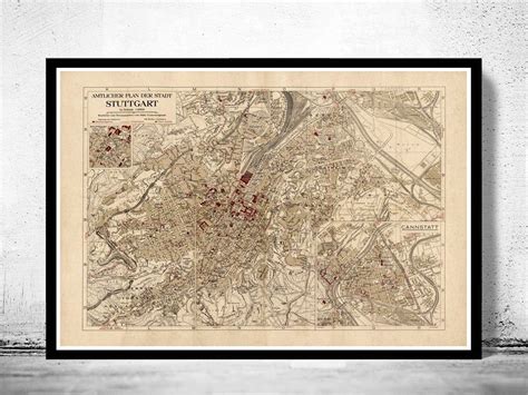 Old Map Of Stuttgart Germany 1925 Vintage Map Vintage Poster Wall