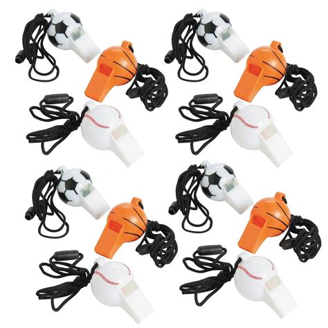 Plastic Sports Ball Whistles With Lanyard Pack Of 12 Whistle Is 2