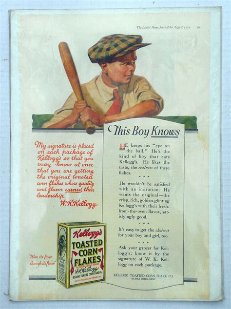 VINTAGE KELLOGG S CORN FLAKES MAGAZINE PRINT AD 1919 BAGGED BOARDED