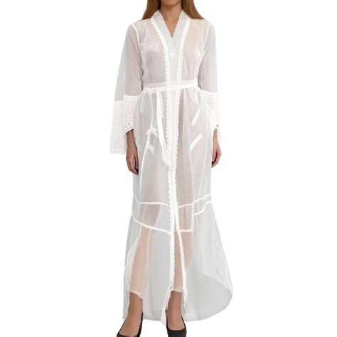 Baodann Sexy Lingerie Long Length Lace Nightgown Body Towel Wrap With Button Lady Dressing Gown