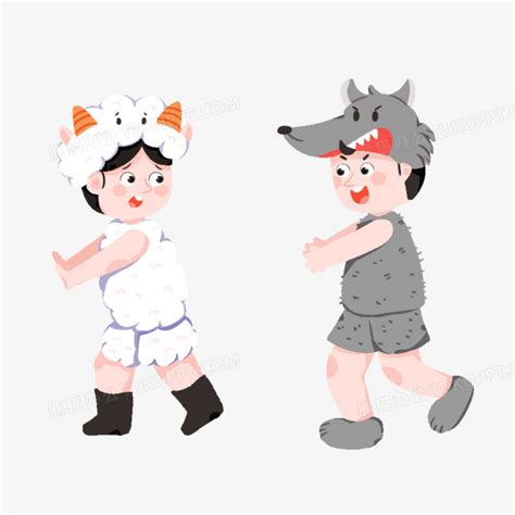 手绘卡通大灰狼和小绵羊话剧舞台元素png图片素材下载手绘png熊猫办公
