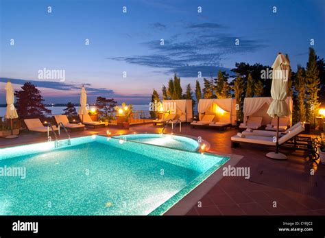 Swimming Pool Of Luxury Hotel At Night Stock Photo Alamy